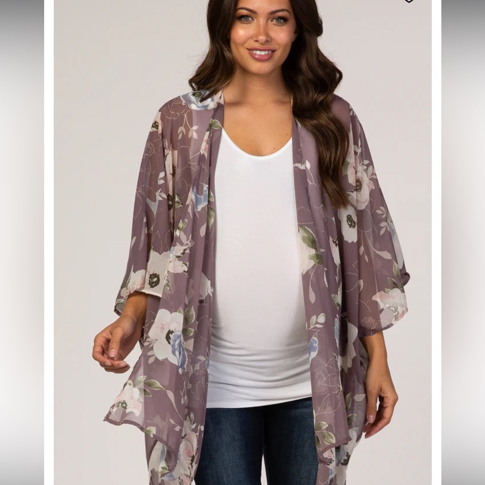 Emerald Boutique Lavender Floral Print Sheer Kimono Cover Up